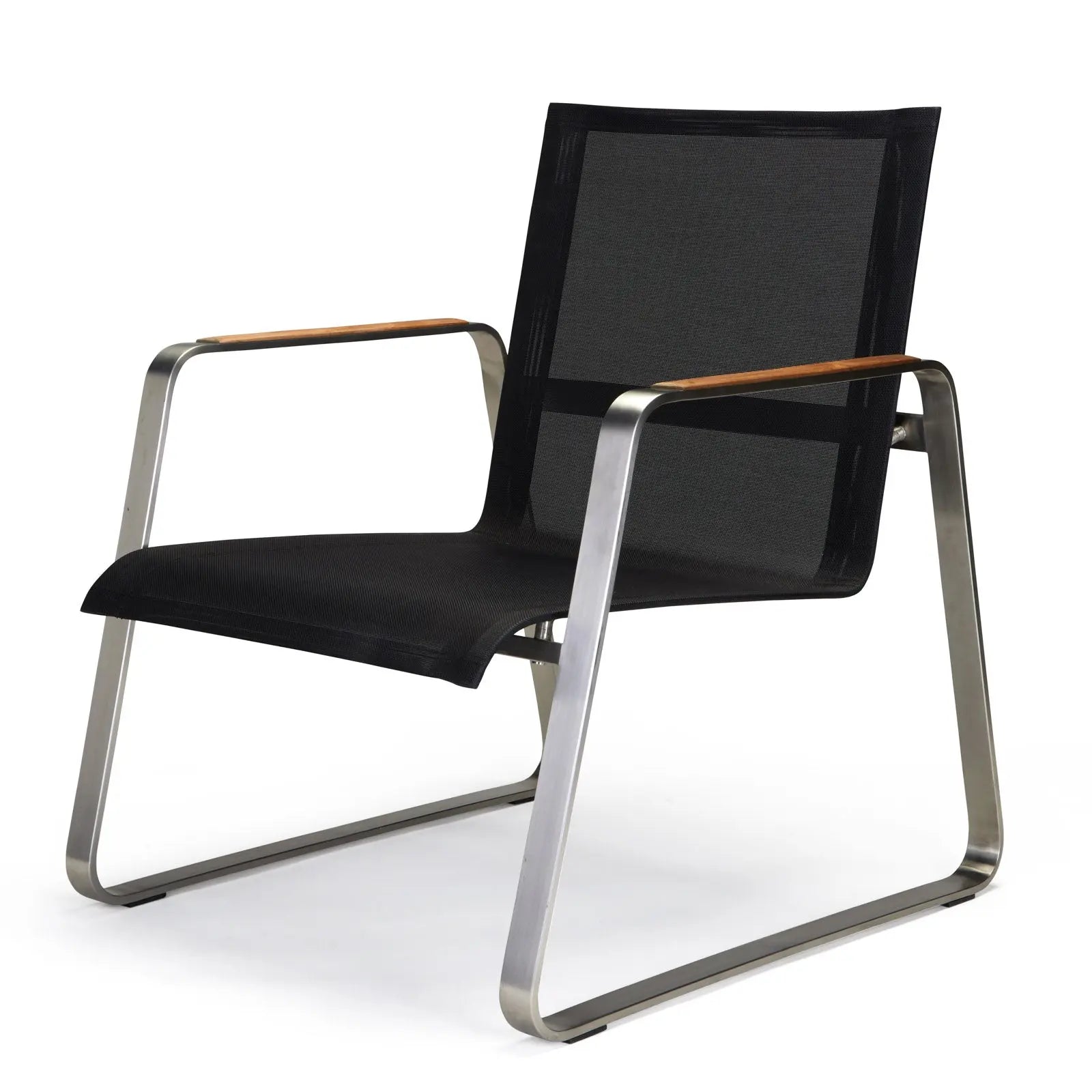 Modern outdoor metal dining chair with black mesh