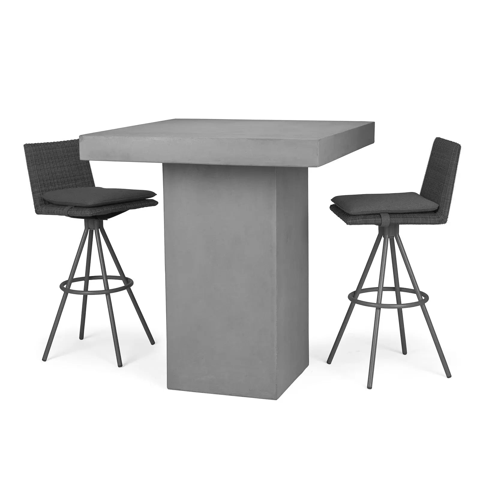 Modern outdoor square concrete dining table with stools