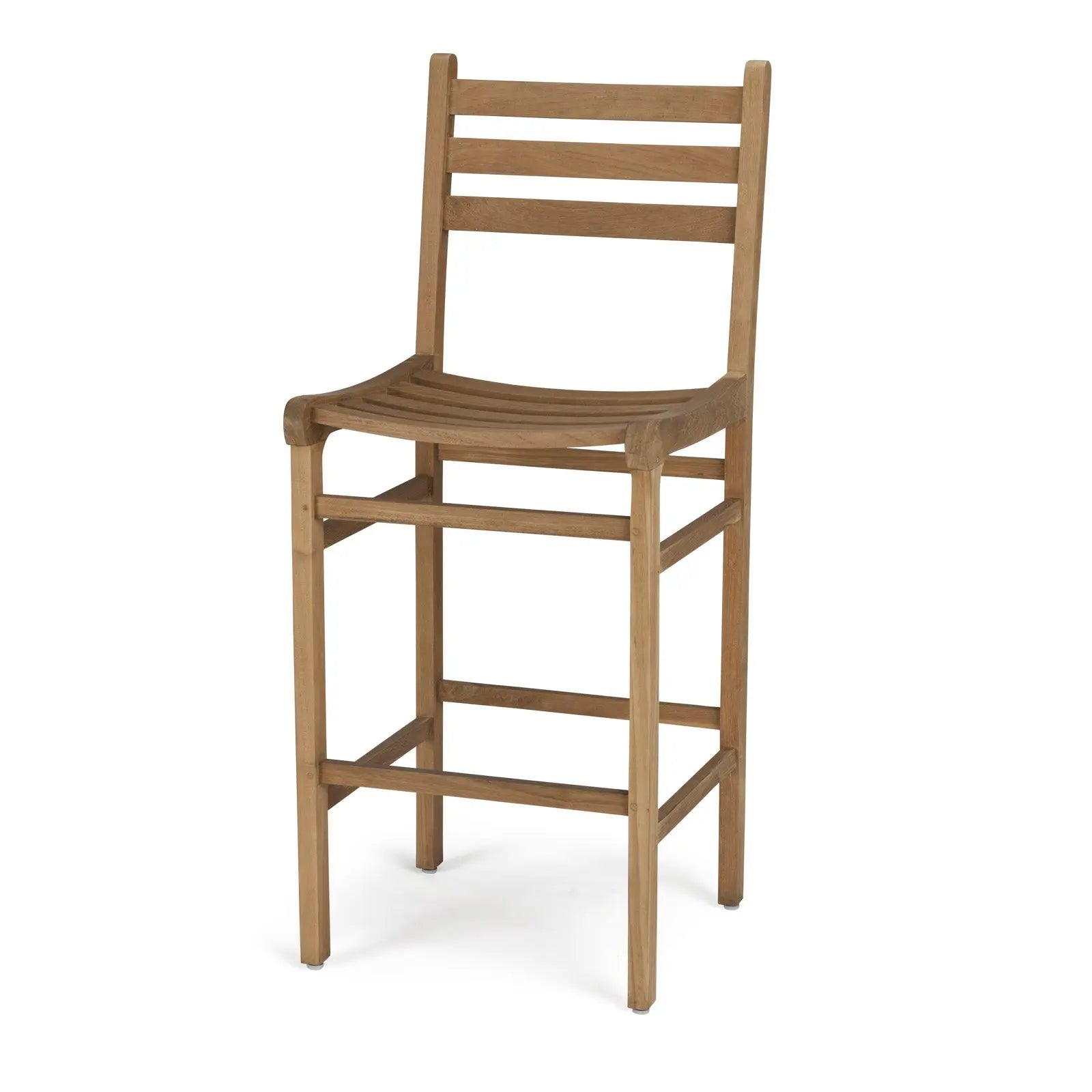 Outdoor teak wooden dining stool with slatted back