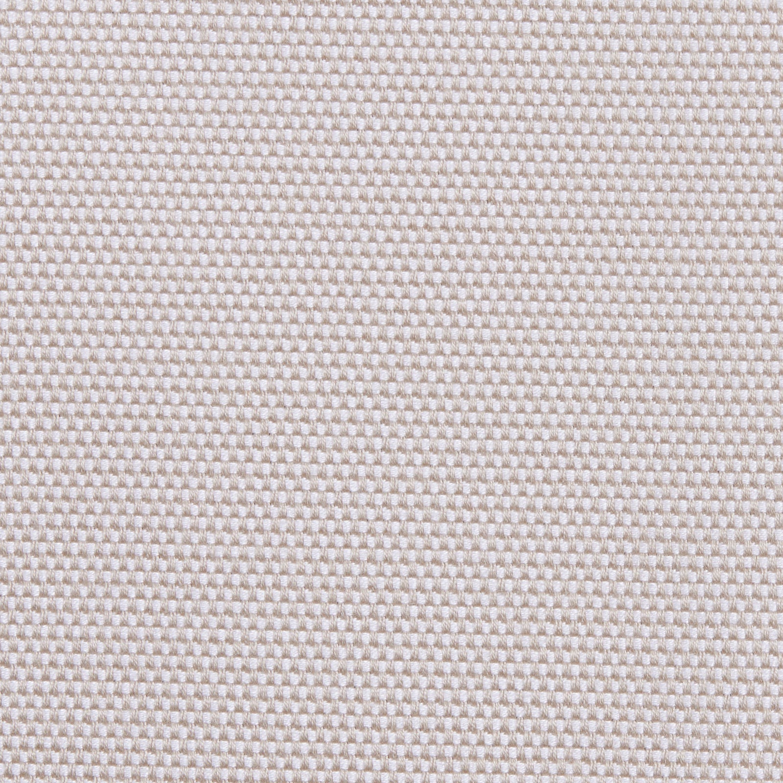 A close-up view of a beige textured fabric, featuring a grid of tiny squares creating a checkered pattern, suggesting a woven or knitted material.