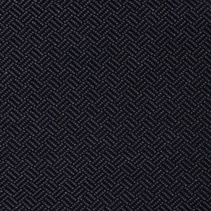 A dark, textured fabric displays a repeating chevron pattern, formed by tightly woven, fine threads, creating a subtle, intricate design without any surrounding objects or background.