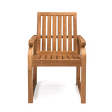 Capri teak outdoor dining arm chair with slatted design