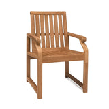 Capri teak outdoor dining arm chair with slatted design