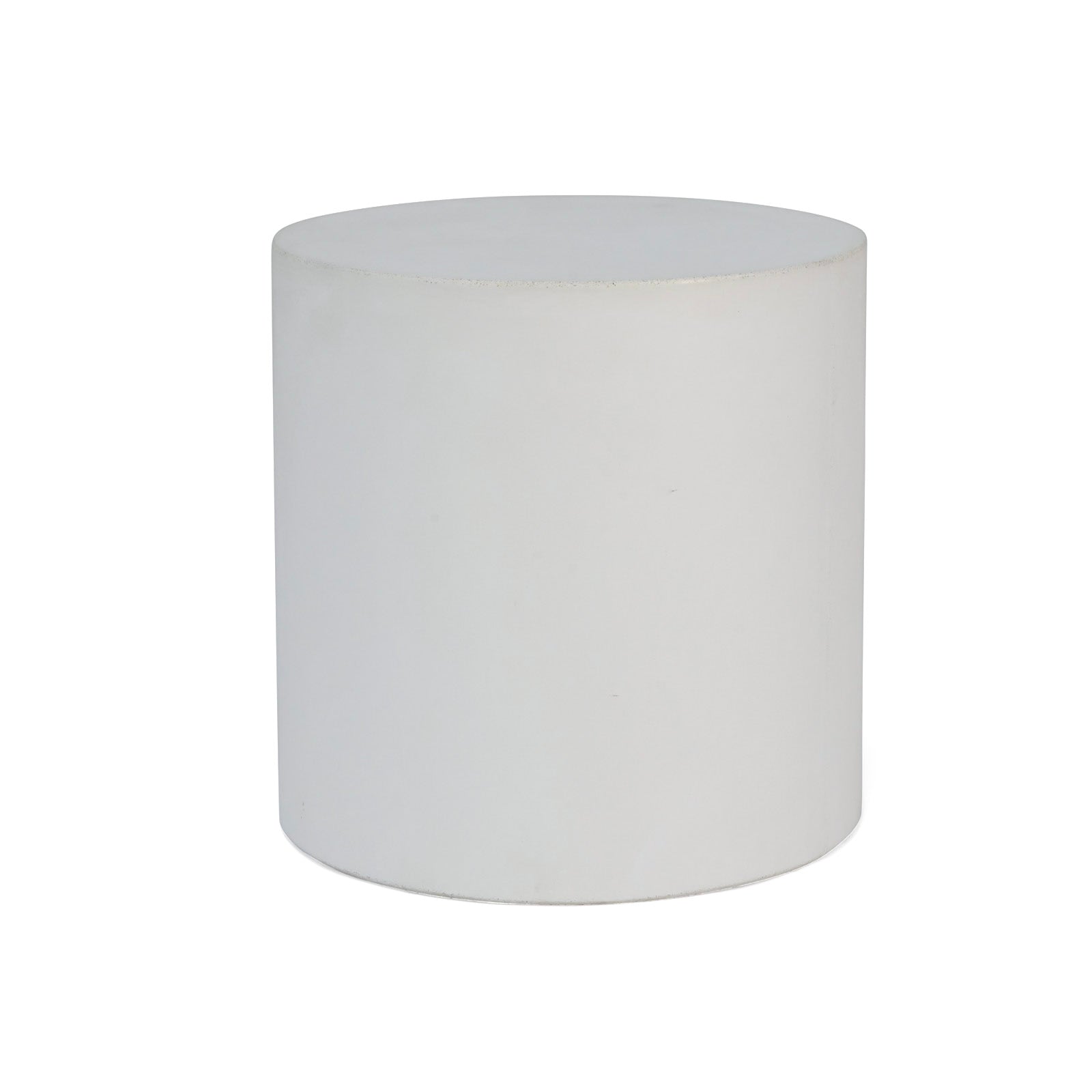 A plain, white cylindrical object stands upright against a simple white background, highlighting its smooth surface and uniform shape with no additional elements present.