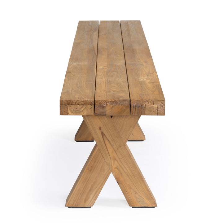 Reclaimed teak outdoor backless bench with X legs