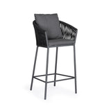 Graphite rope outdoor bar stool with cushion