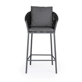 Graphite rope outdoor bar stool with cushion