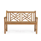 Elizabeth teak 2-seater outdoor bench with patterned backrest