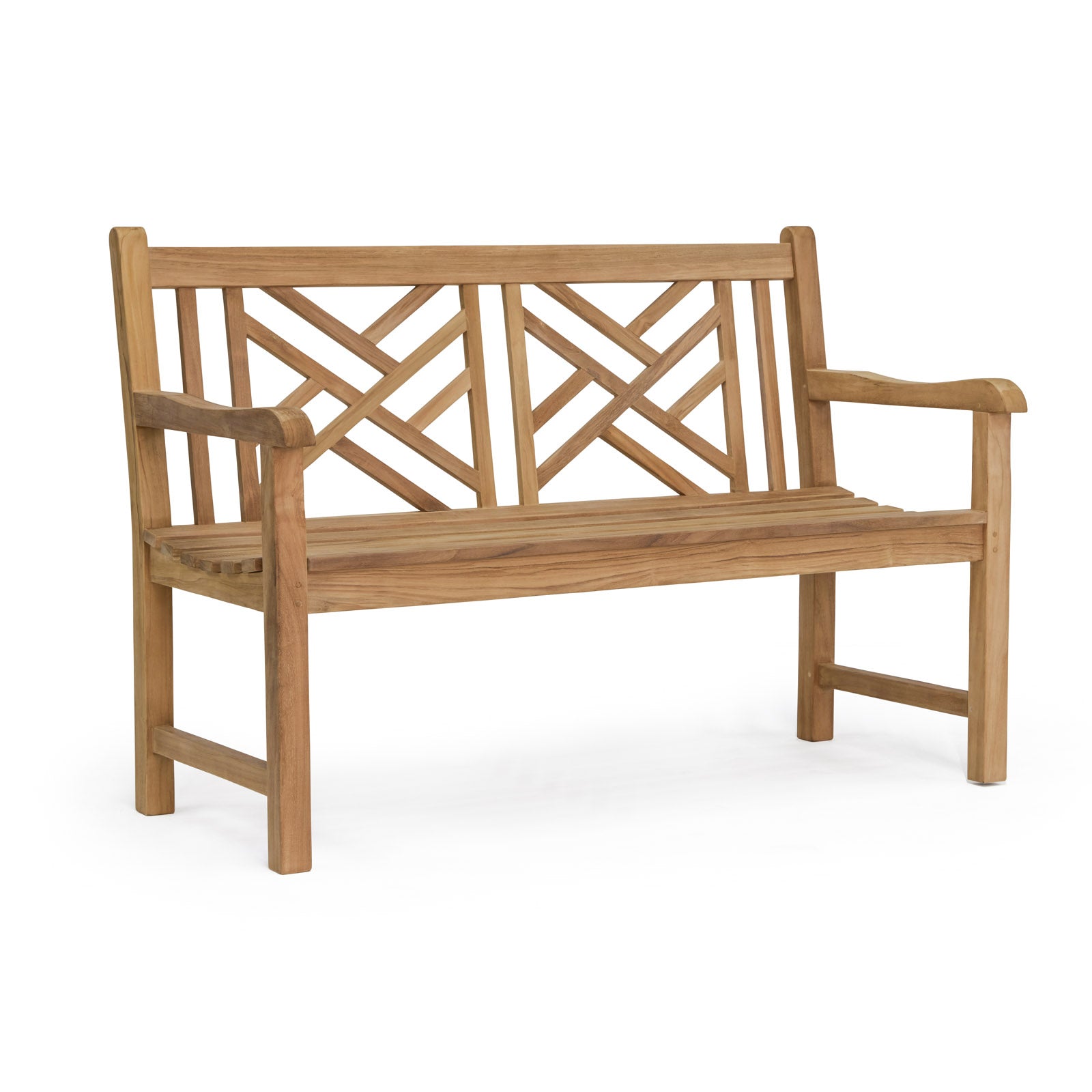 Elizabeth teak 2-seater outdoor bench with armrests