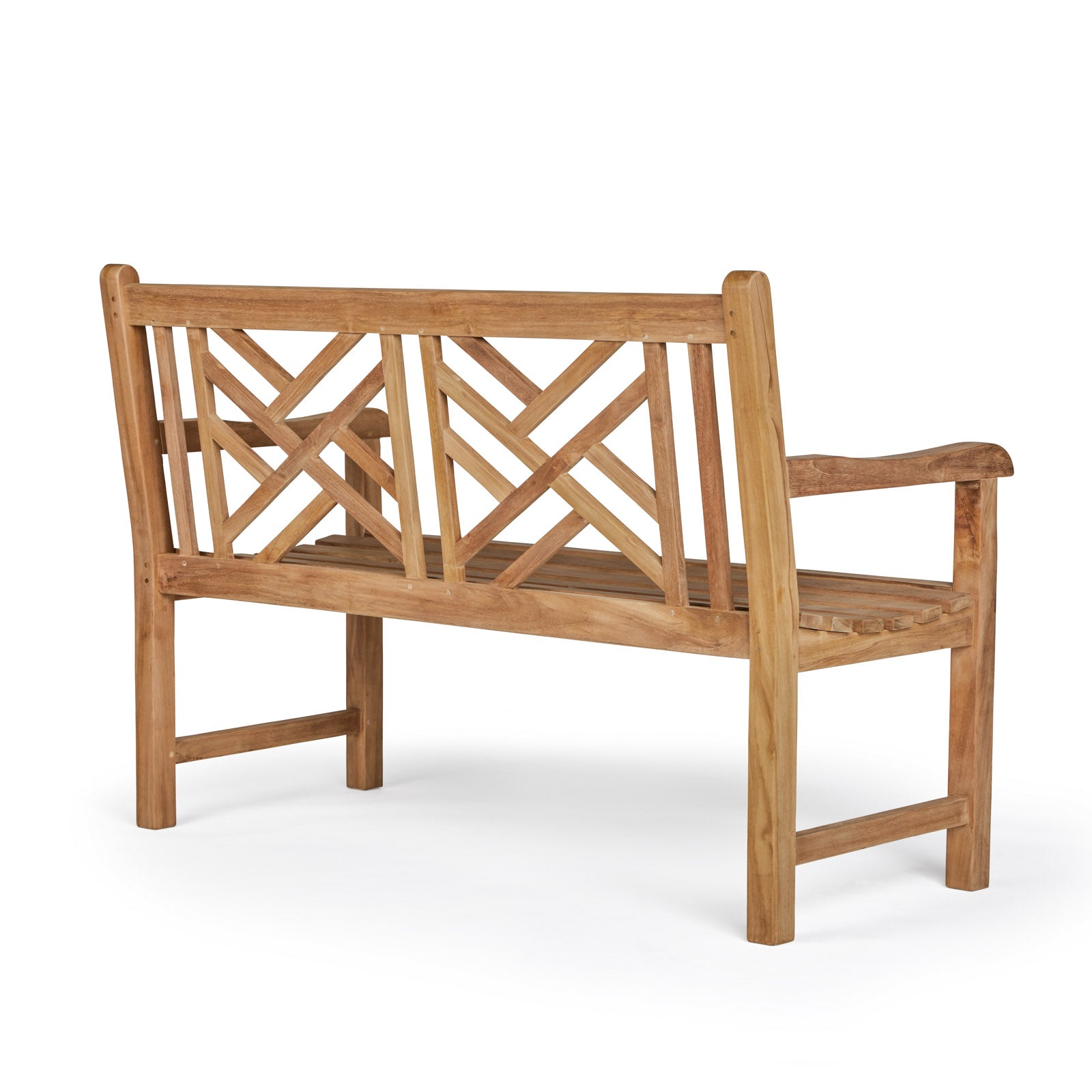 Elizabeth teak 2-seater outdoor bench with slatted back