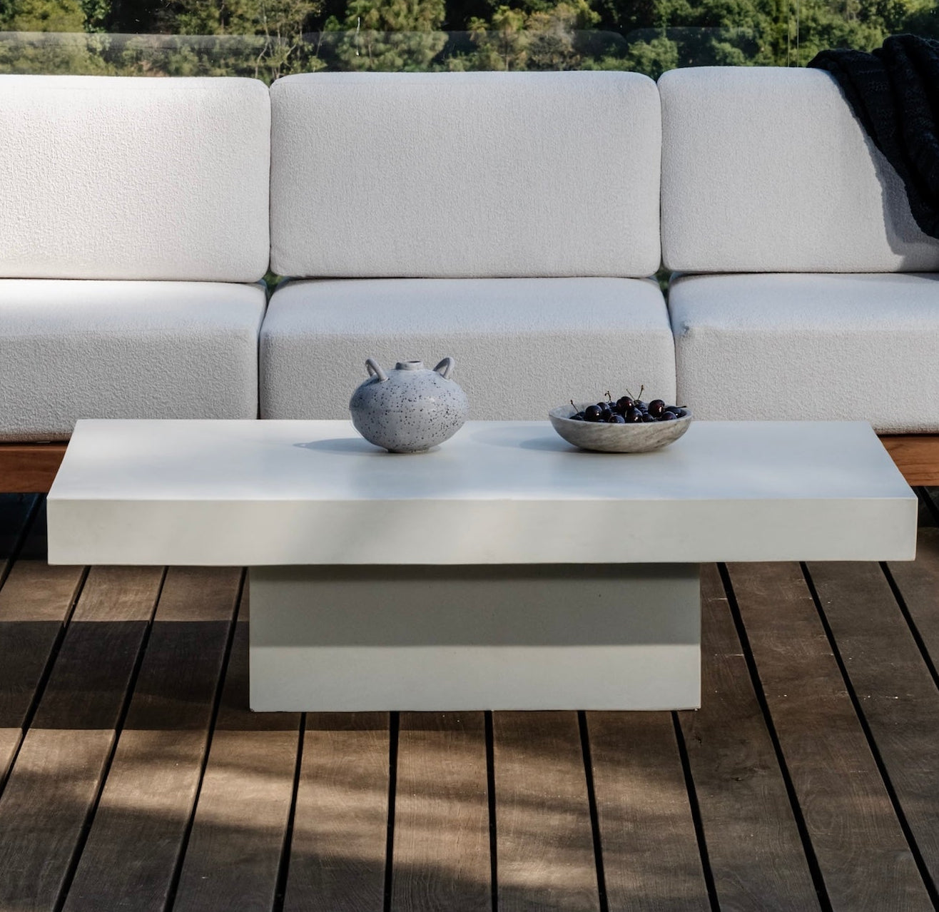 Polished Concrete Outdoor Rectangle Coffee Table (White)