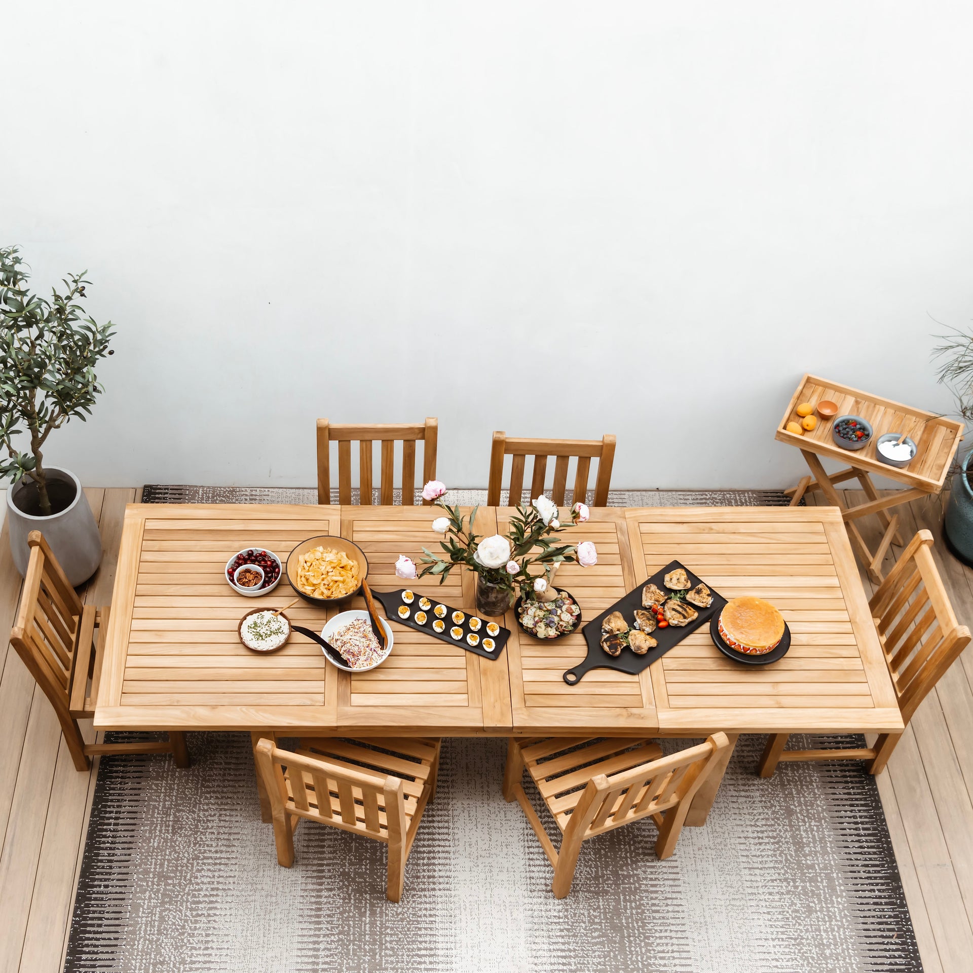 Capri teak outdoor rectangular double extension table