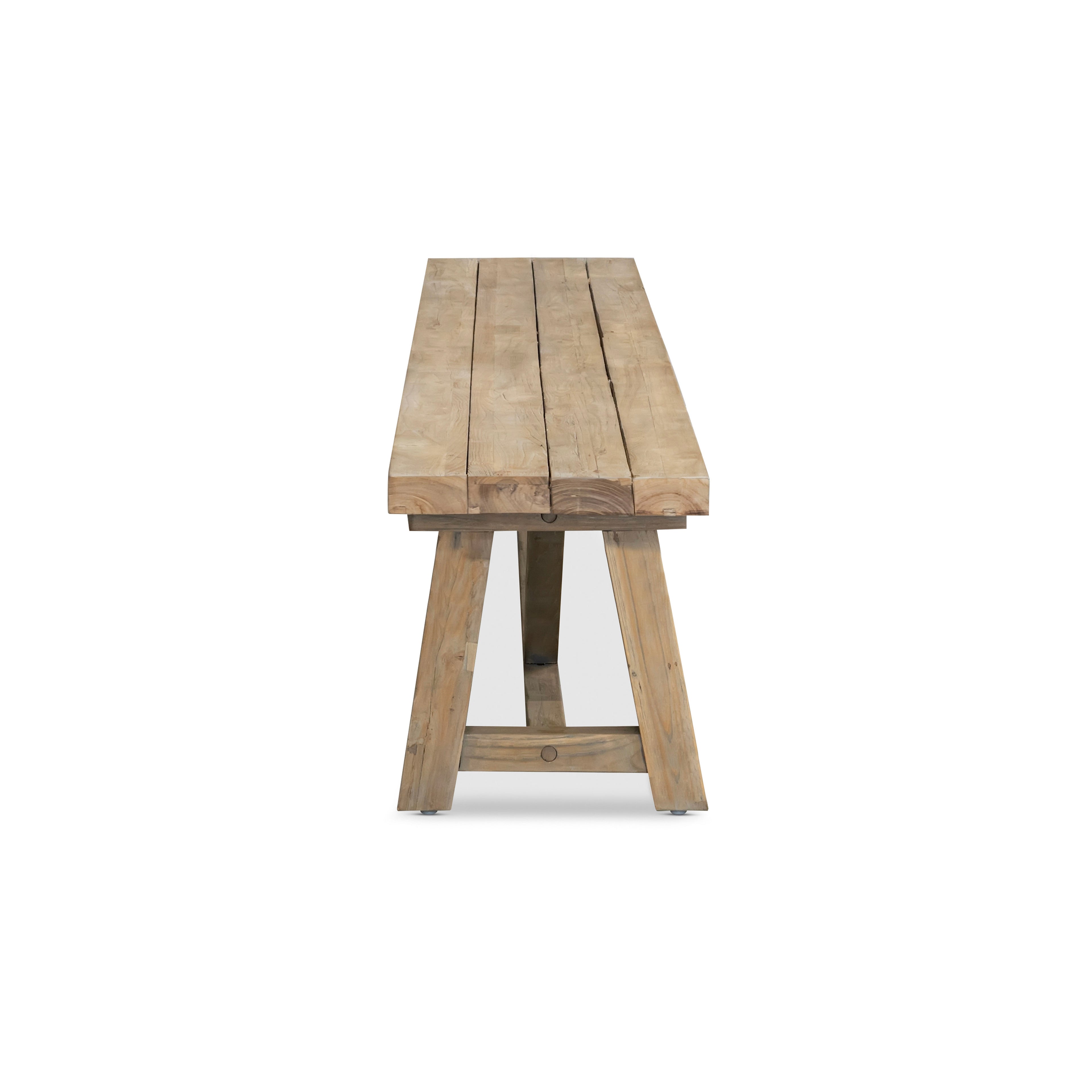 Backless reclaimed teak trestle outdoor bench