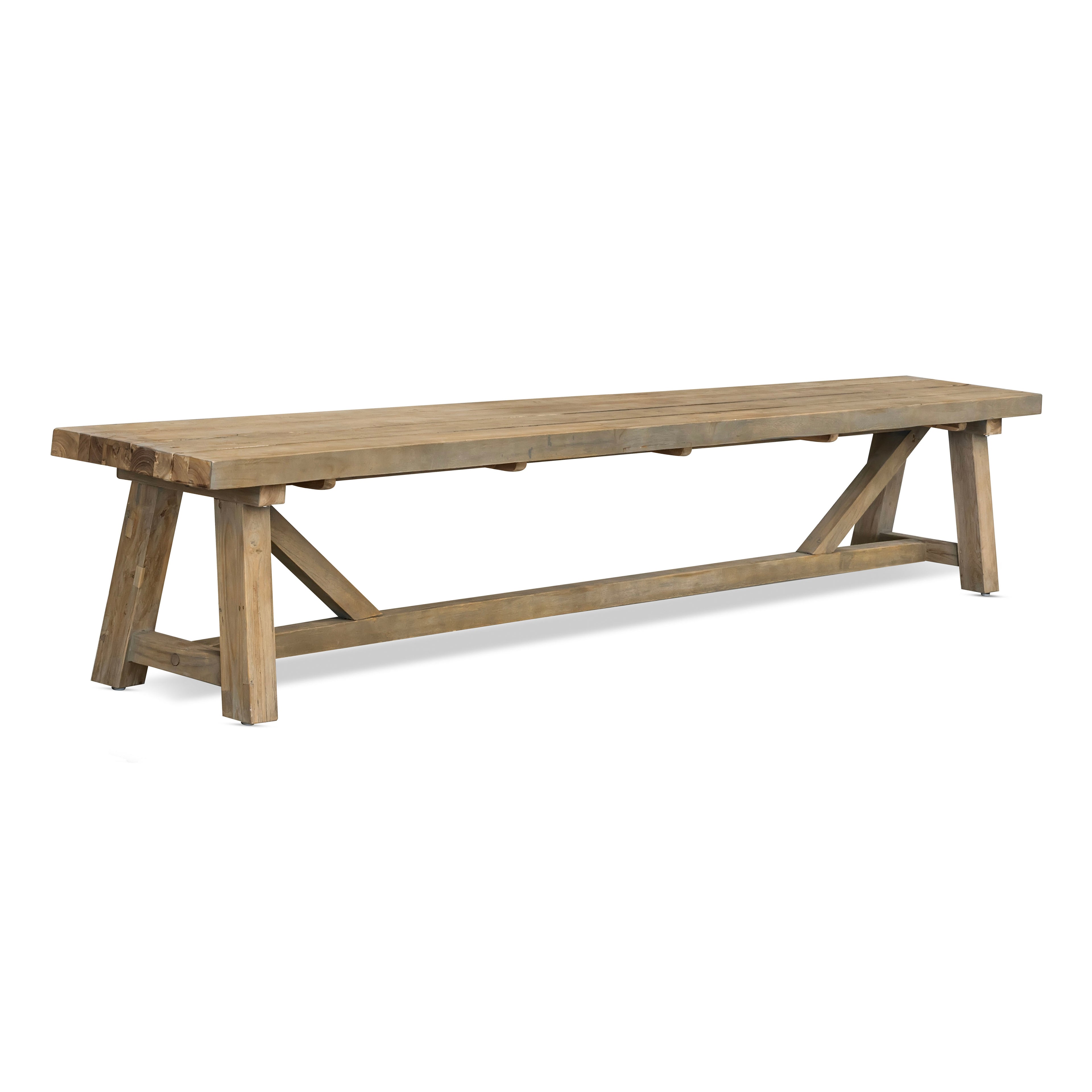 Backless reclaimed teak outdoor trestle bench 94 inches