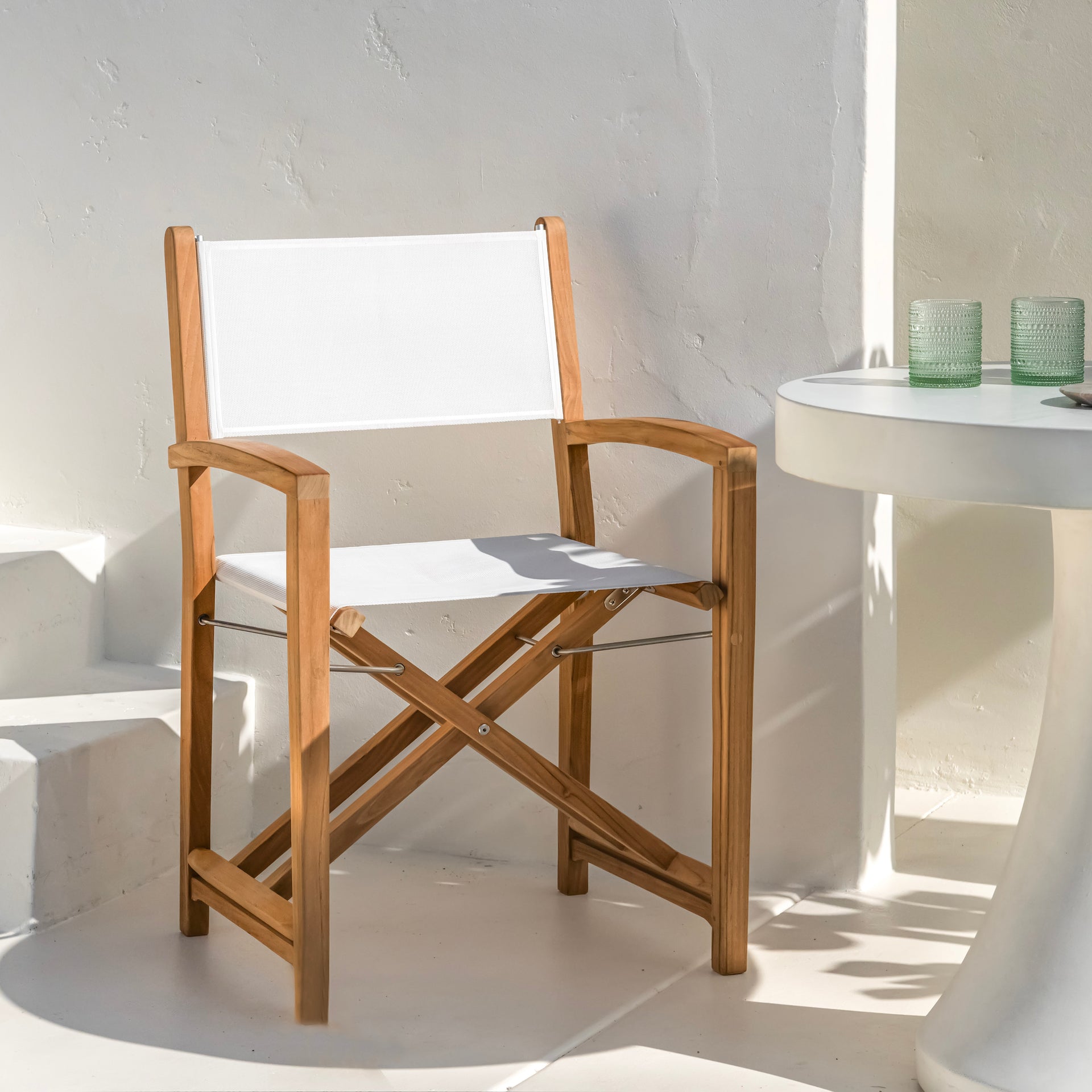 Santorini Teak Outdoor Folding Dining Chair (White)