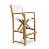 White mesh Santorini teak outdoor folding bar chair