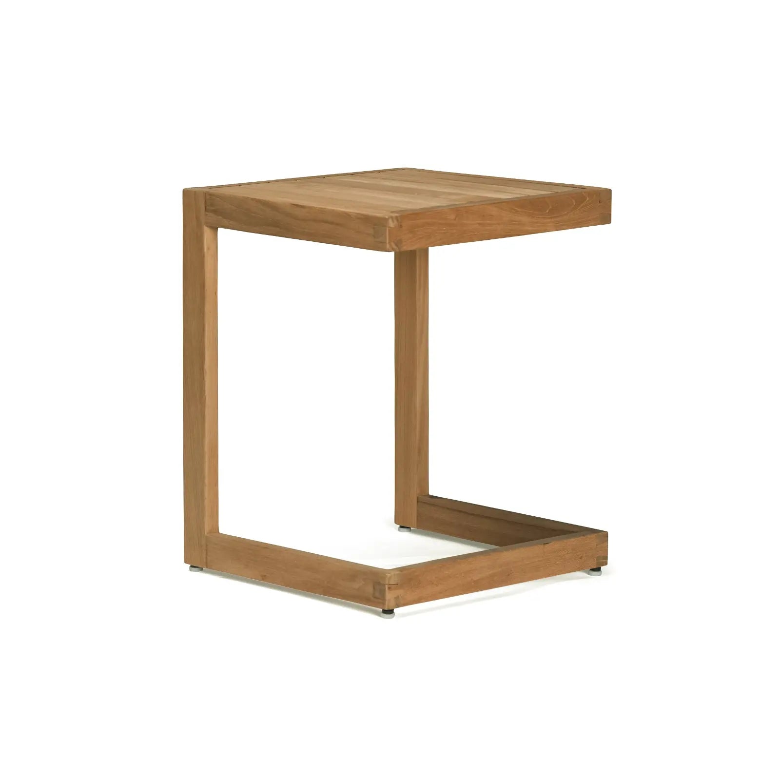 C-shaped teak outdoor accent side table