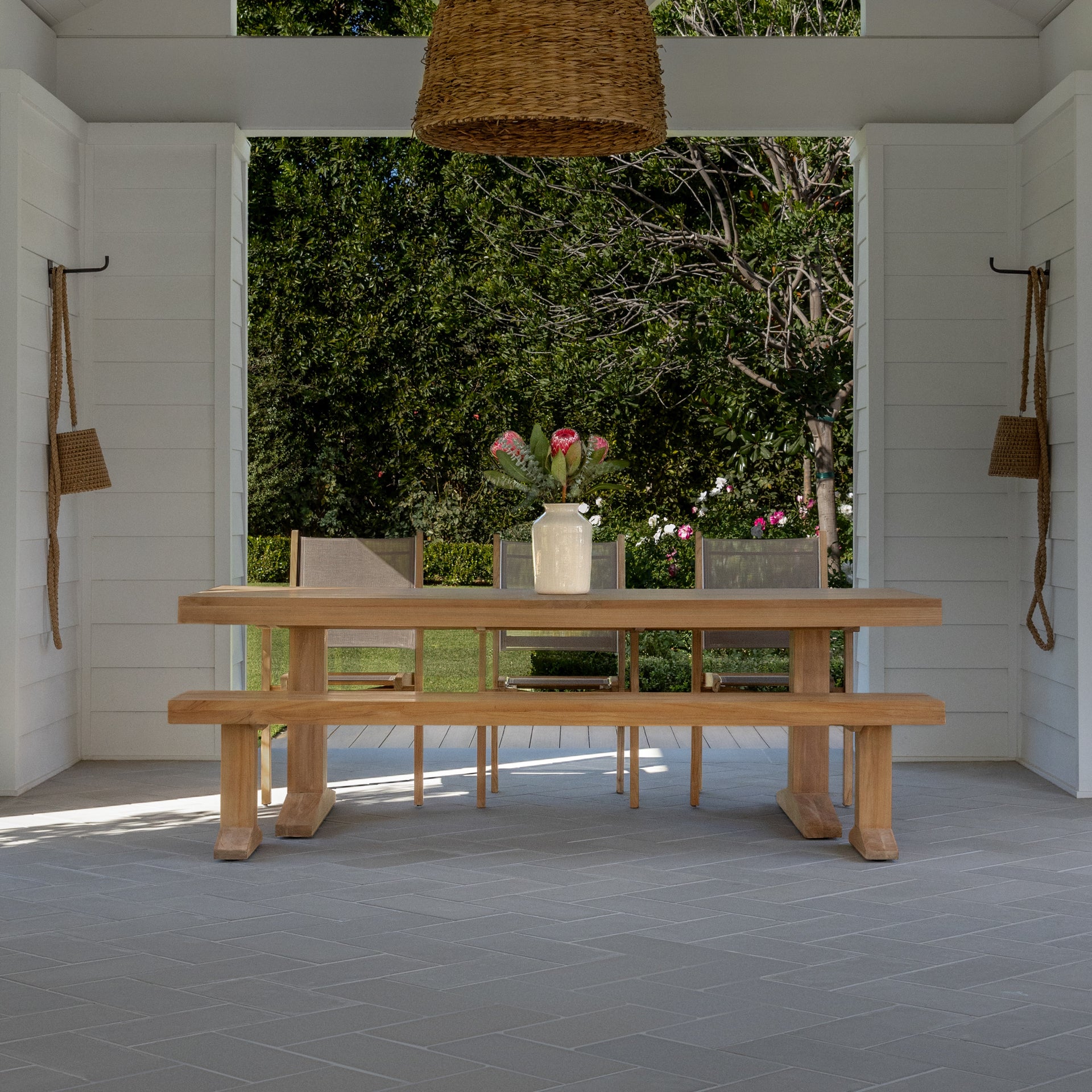 Savannah teak outdoor dining table with bench