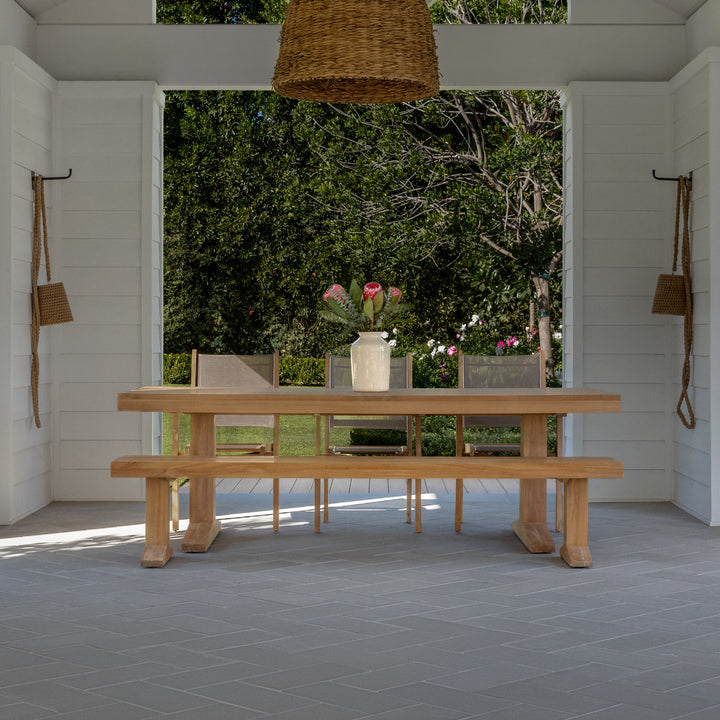 Savannah teak outdoor dining table with bench