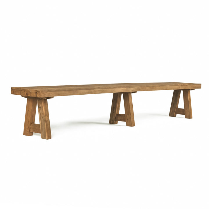 Durable 90" outdoor bench crafted from reclaimed teak