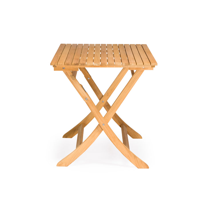 Folding teak outdoor dining table with slatted top