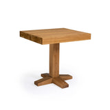 Square teak outdoor bistro table with pedestal base