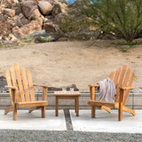 Side angle of the Adirondack Teak Outdoor Relaxing Chair revealing wide armrests and rich teak tones, ideal for enhancing outdoor spaces.
