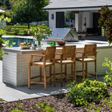 Toscana teak outdoor bar arm chairs at patio counter