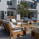 Verona teak outdoor bar stools at patio bar