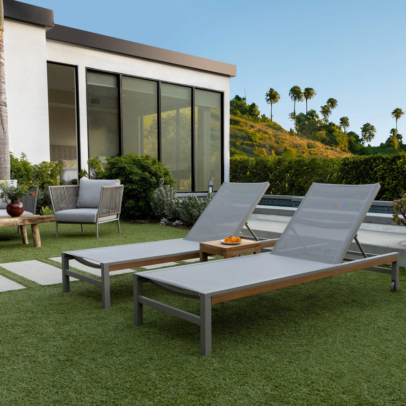 Beverly Hills Aluminum Outdoor Sun Lounger (Stone) - Teak Warehouse