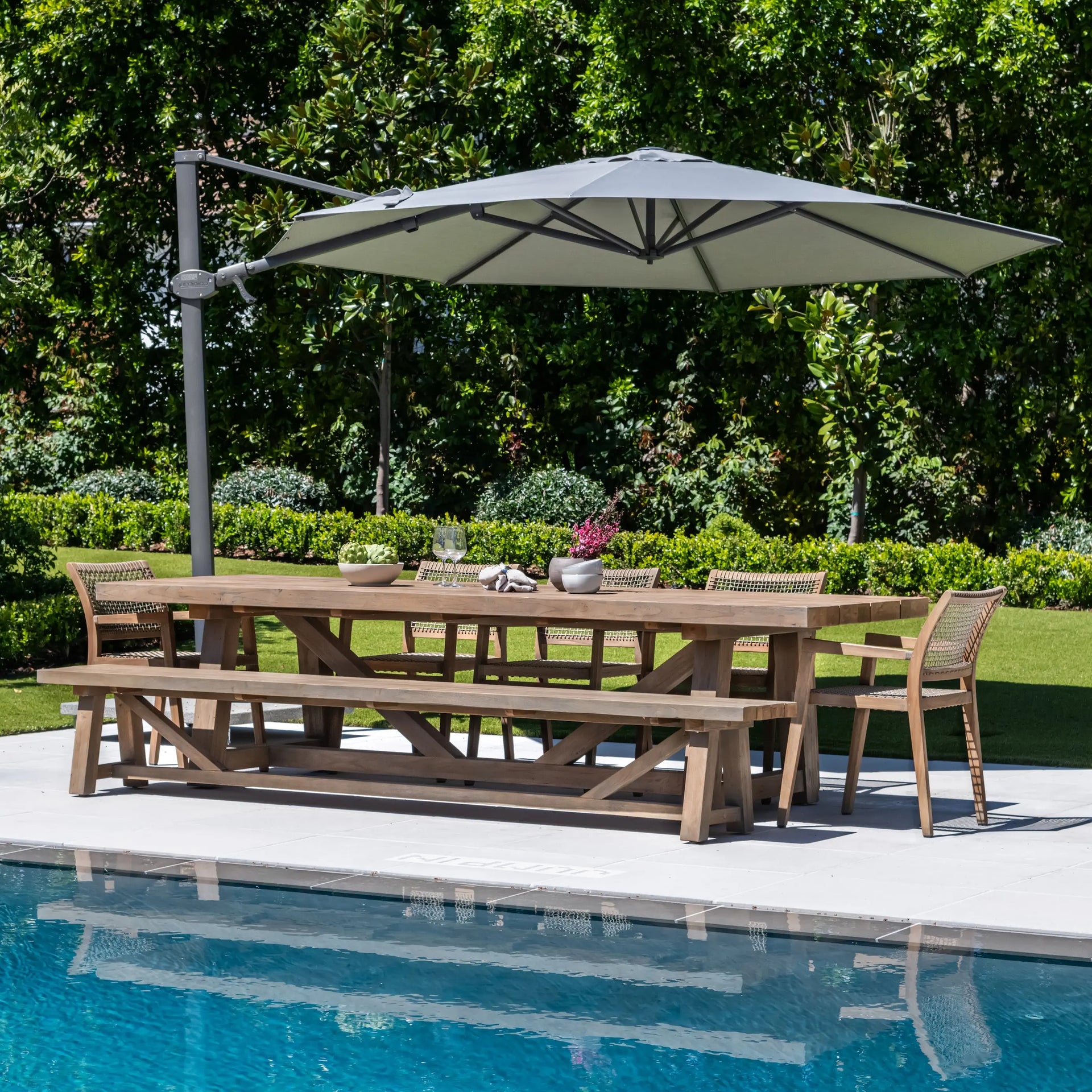 best teak patio umbrella Capri Octagon Alu 9 ft (White) KEY DETAILS Design San Miguel Adjustable Teak Outdoor