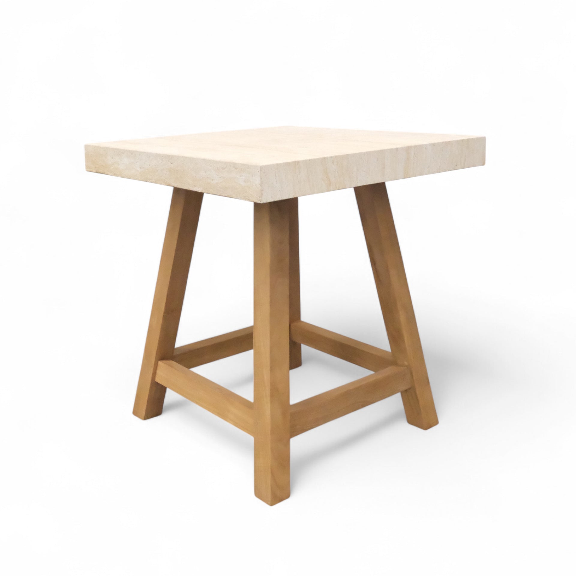 Travertine Concrete and Teak Outdoor Bar Table