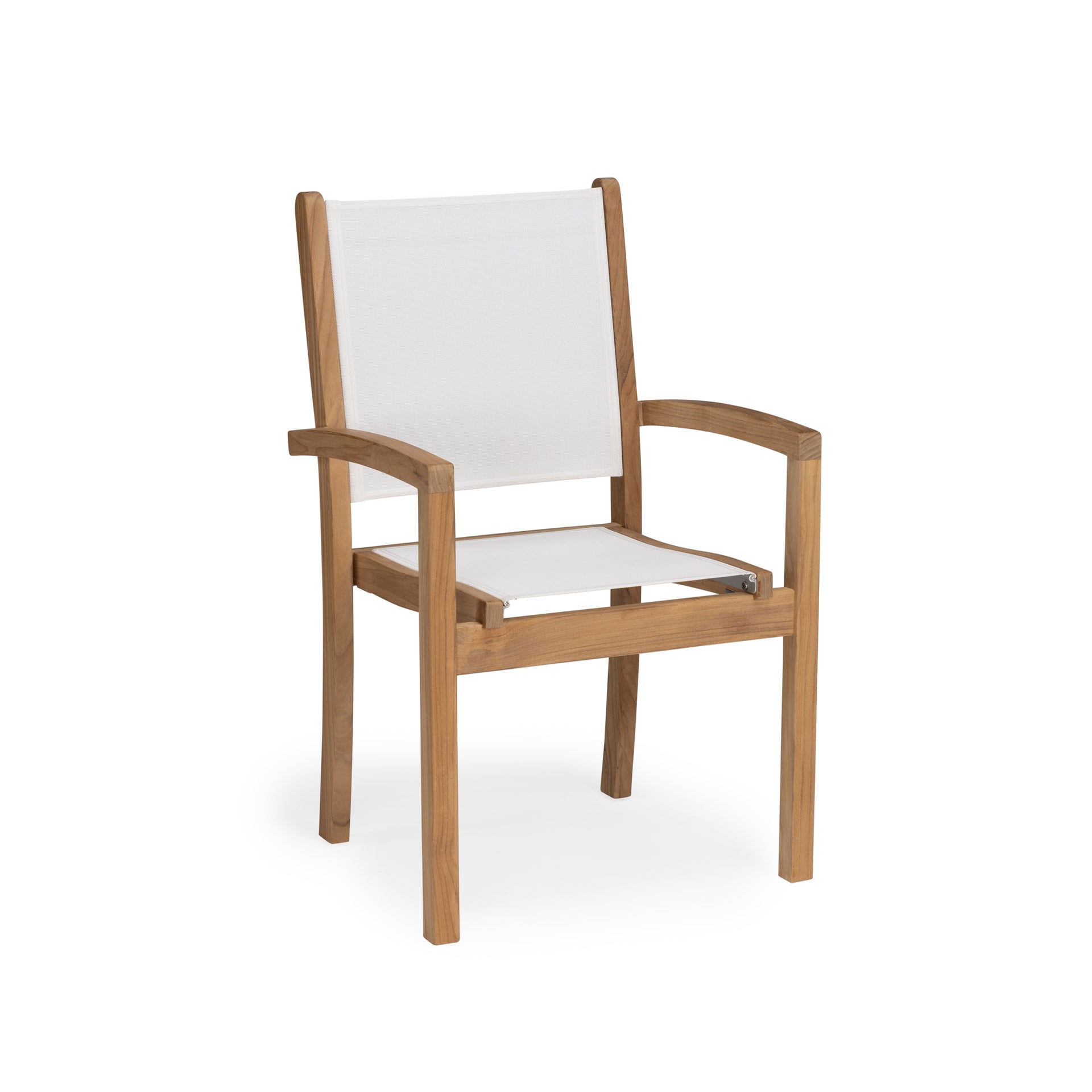 Santorini Teak and Mesh Stacking Outdoor Dining Arm Chair (White)