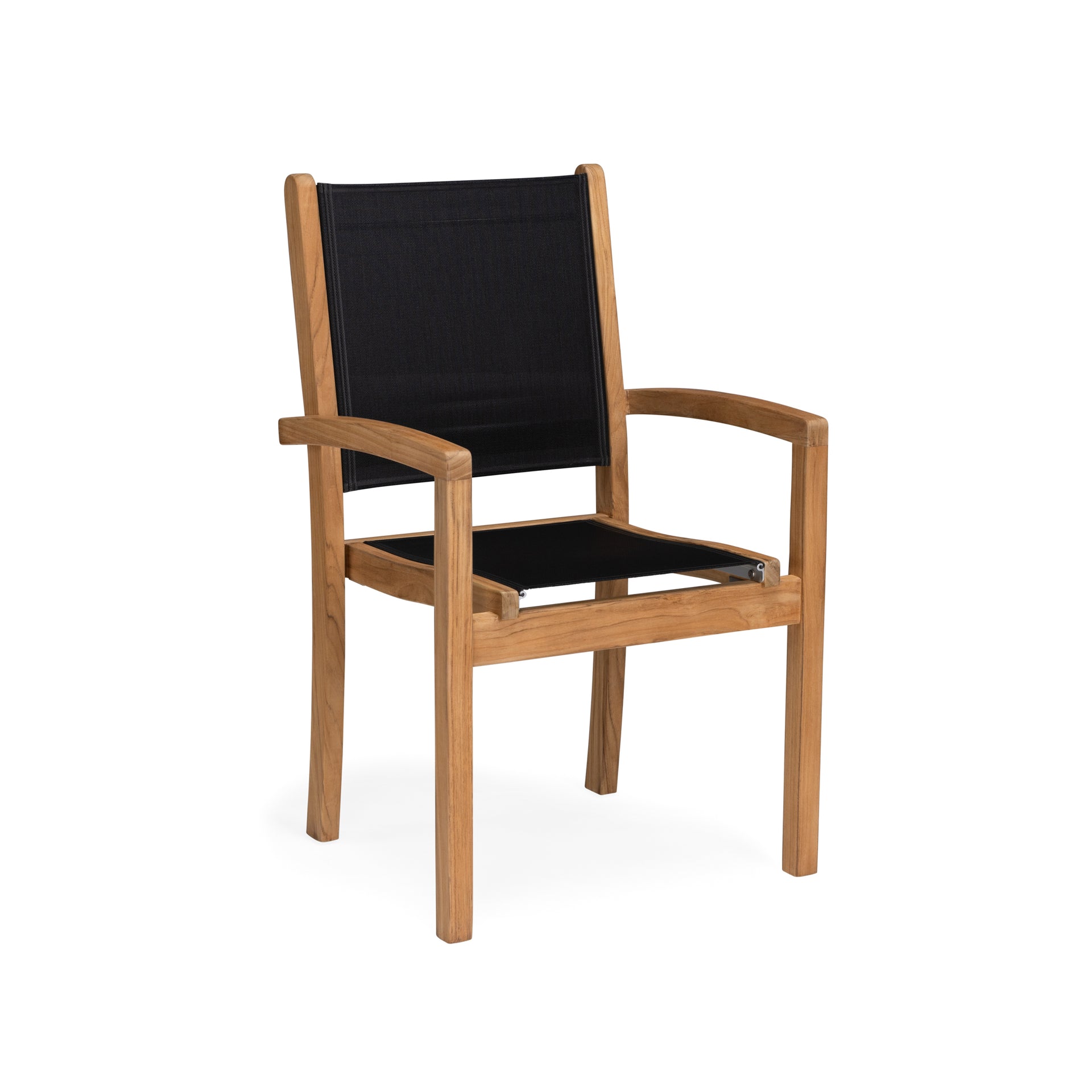 Santorini Teak and Mesh Stacking Outdoor Dining Arm Chair (Black)
