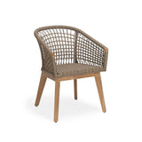 Taupe rope woven outdoor dining chair with teak frame