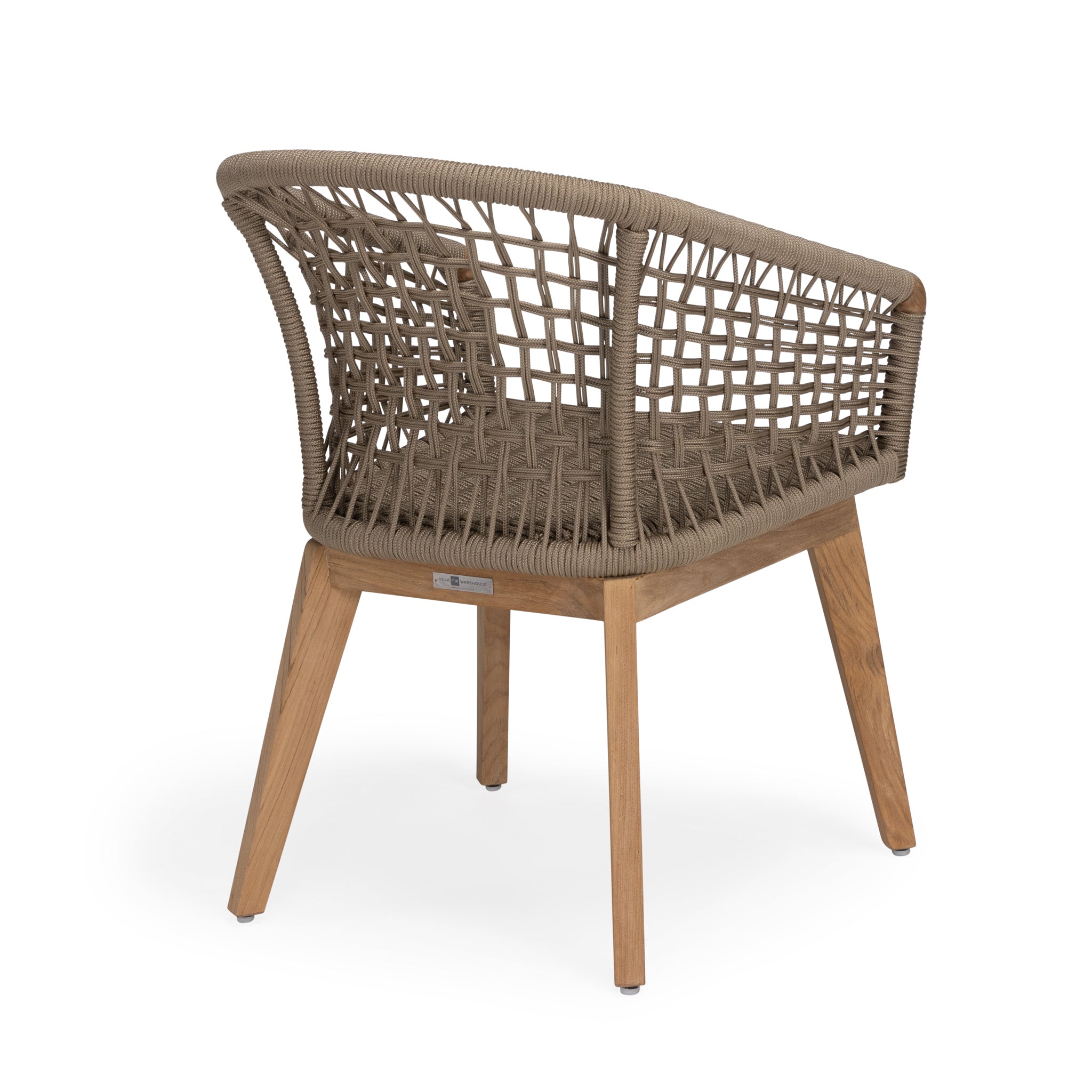 Taupe rope woven outdoor dining chair with teak frame