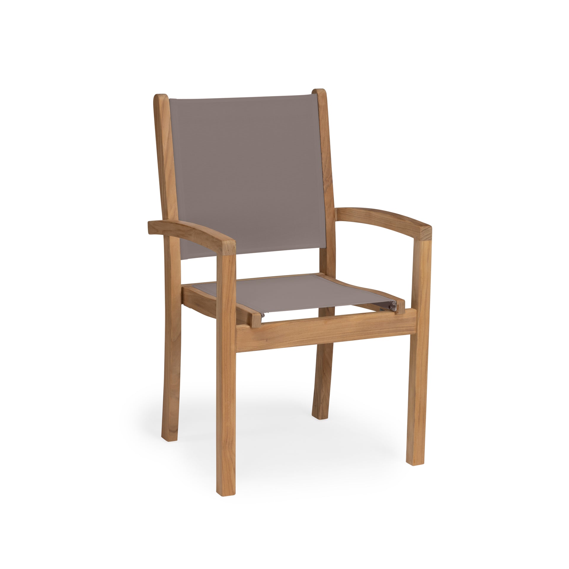 Santorini Teak and Mesh Stacking Outdoor Dining Arm Chair (Taupe)