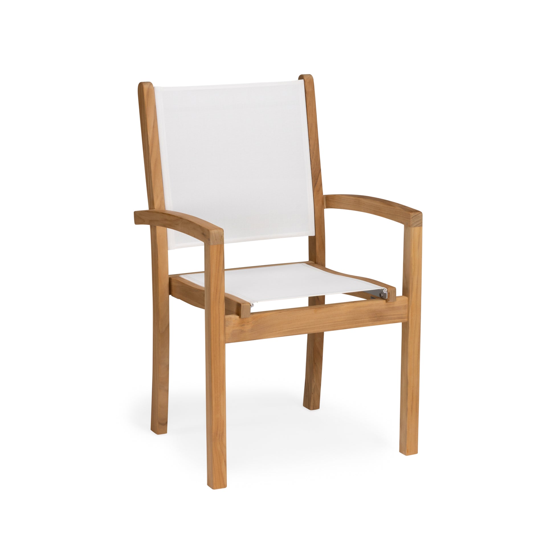 Santorini Teak and Mesh Stacking Outdoor Dining Arm Chair (White)