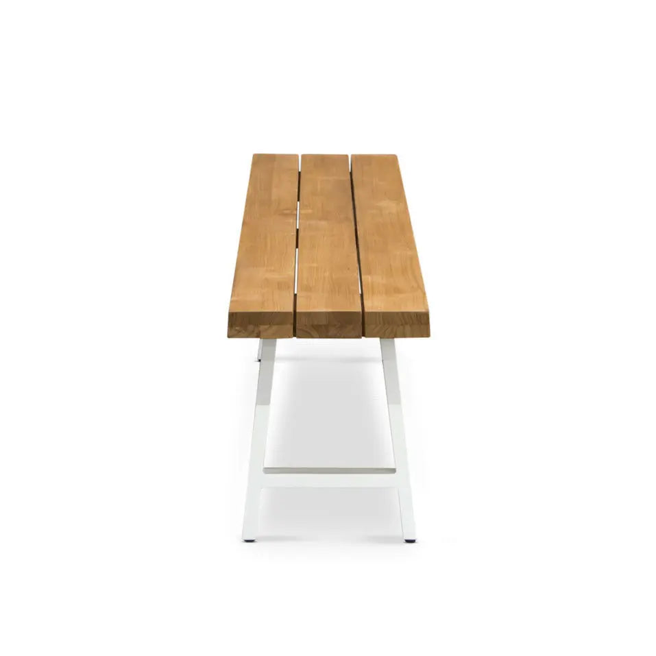 Santorini Teak and Aluminum Outdoor Bench (White) 114" Teak Warehouse