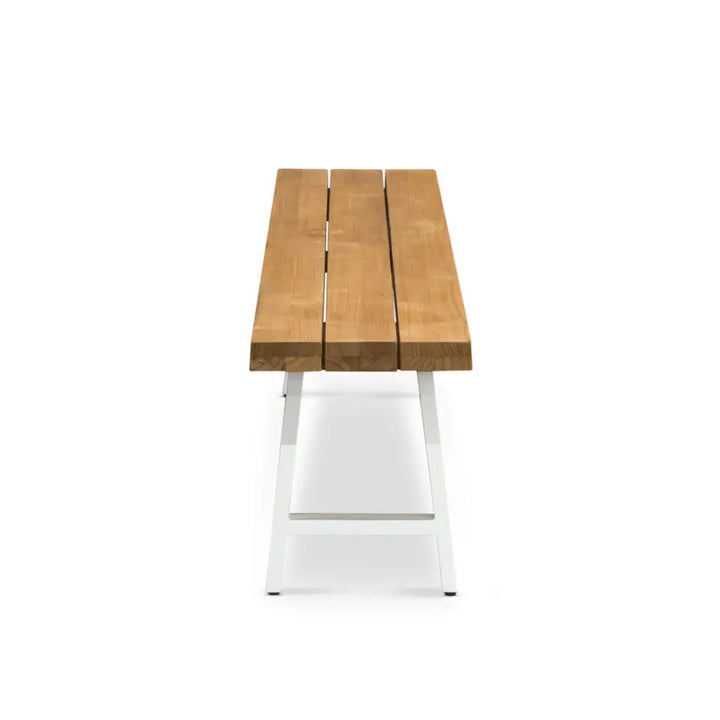 Santorini Teak and Aluminum Outdoor Bench (White) 114" Teak Warehouse