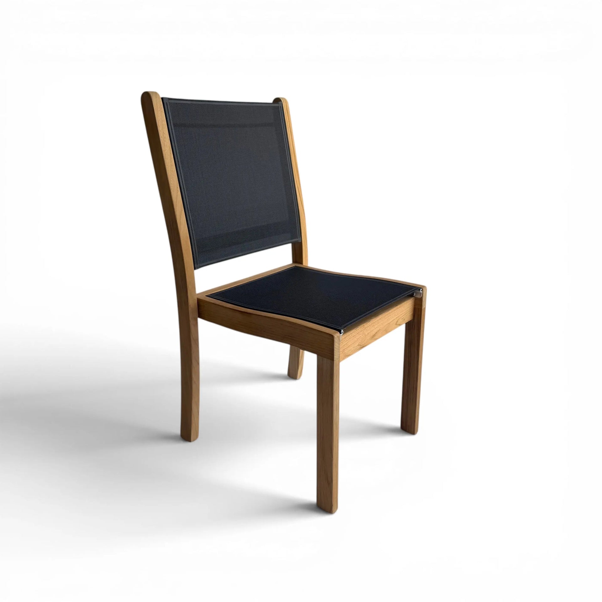 Santorini Teak and Mesh Stacking Outdoor Dining Side Chair (Black)