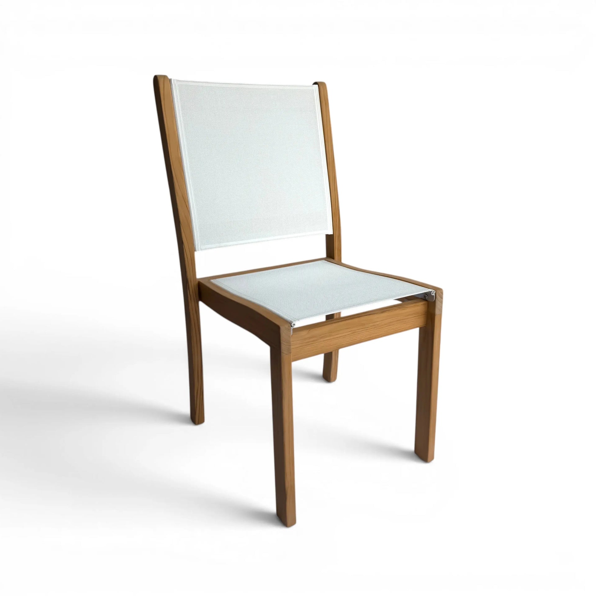 Santorini Teak and Mesh Stacking Outdoor Dining Side Chair (White)