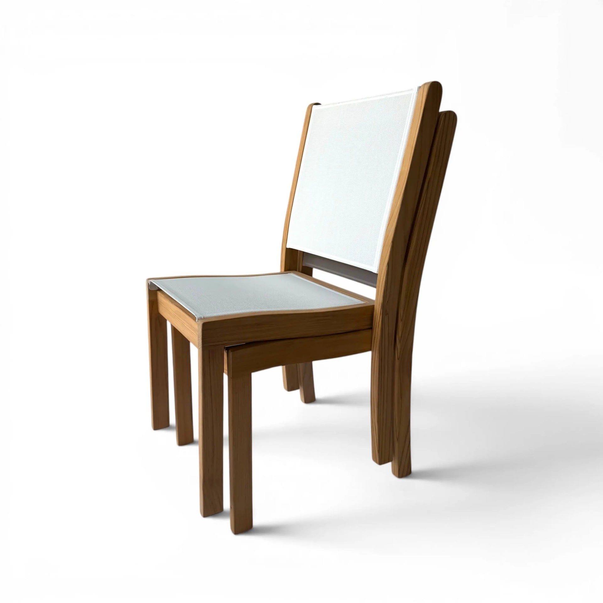 Santorini Teak and Mesh Stacking Outdoor Dining Side Chair (White)