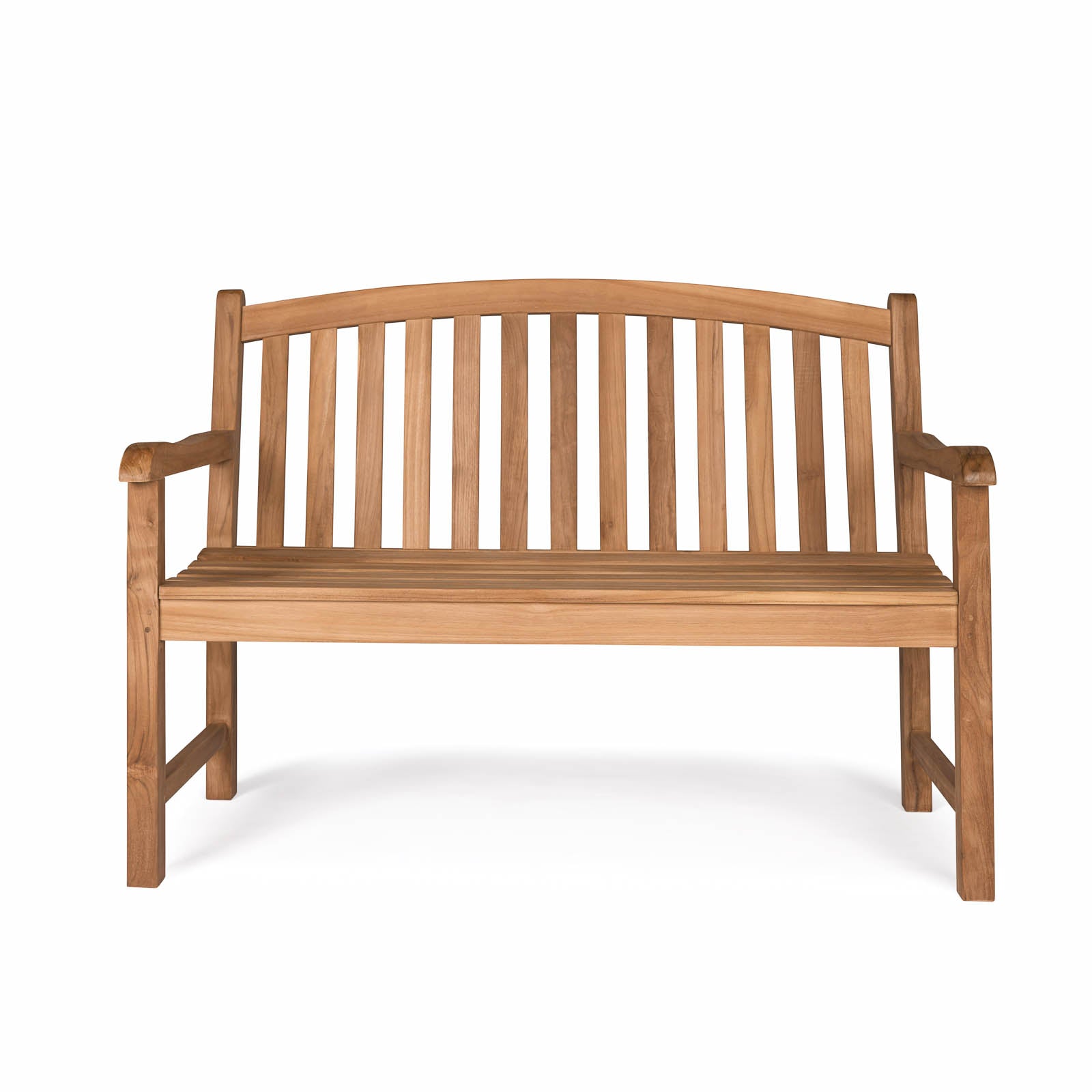 Bowback 2-seater teak outdoor bench with armrests