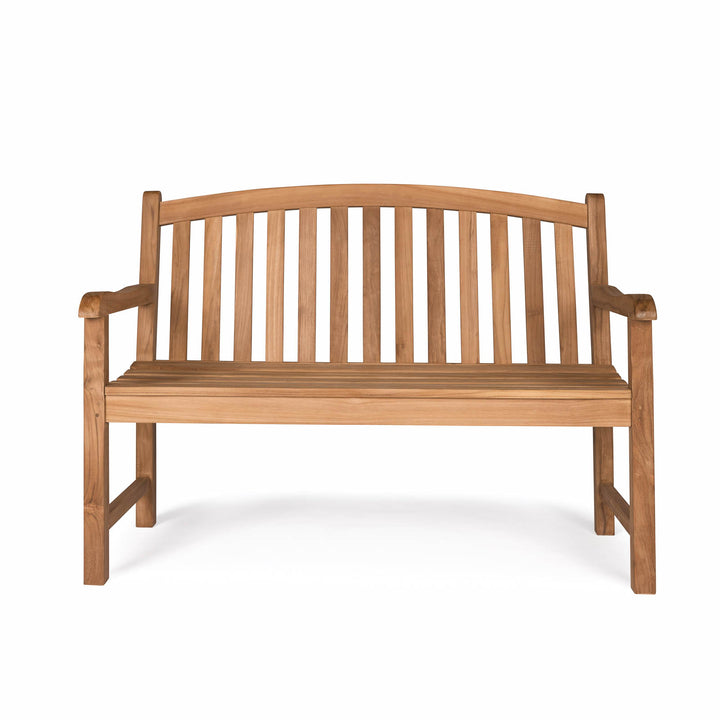Bowback 2-seater teak outdoor bench with armrests