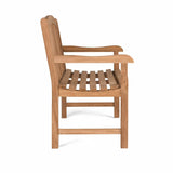 Side view of 2-seater teak bowback outdoor bench