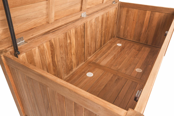 Open teak wood outdoor cushion storage box