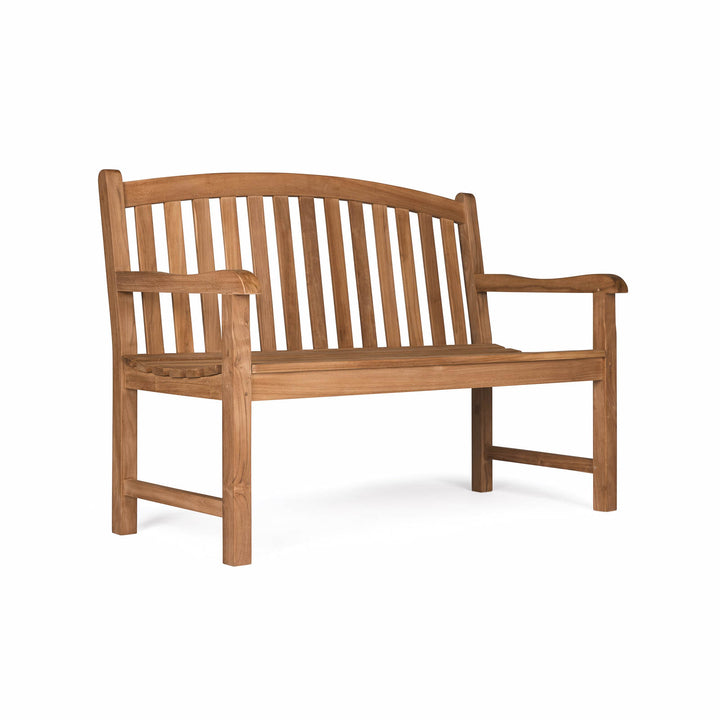 Bowback 2-seater teak outdoor bench with slatted back