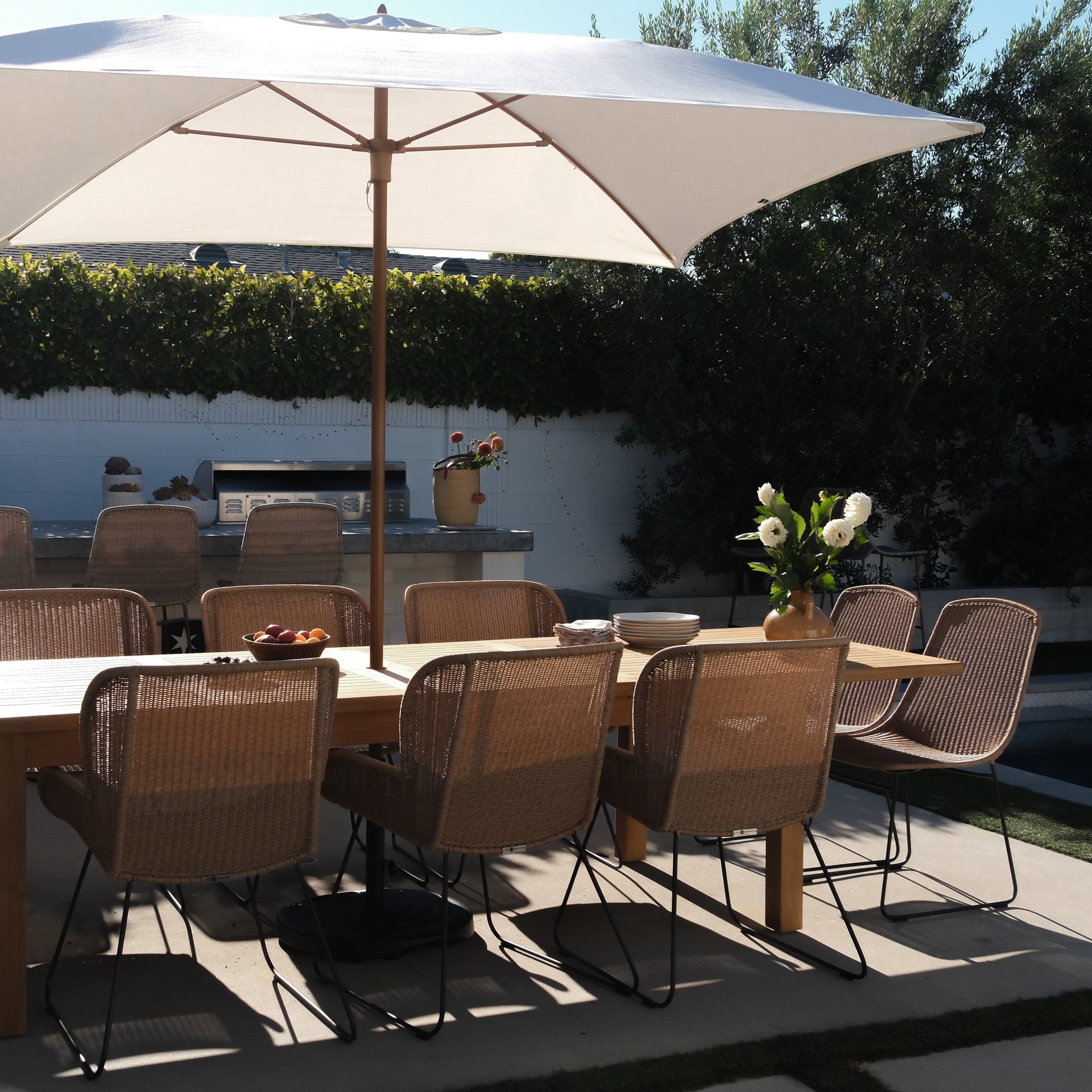 Capri Square Alu Teak Umbrella 8 ft (White)