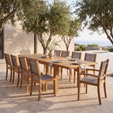 Capri Teak A-Grade Rectangle Extension Dining Table 90-110-129" Set with Santorini Dining Chairs (Taupe)